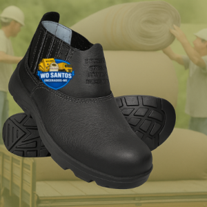 Botina de Segurança em Couro Preta WO Santos – Bico de AÇO  – Antiderrapante – Tam. 36 ao 47